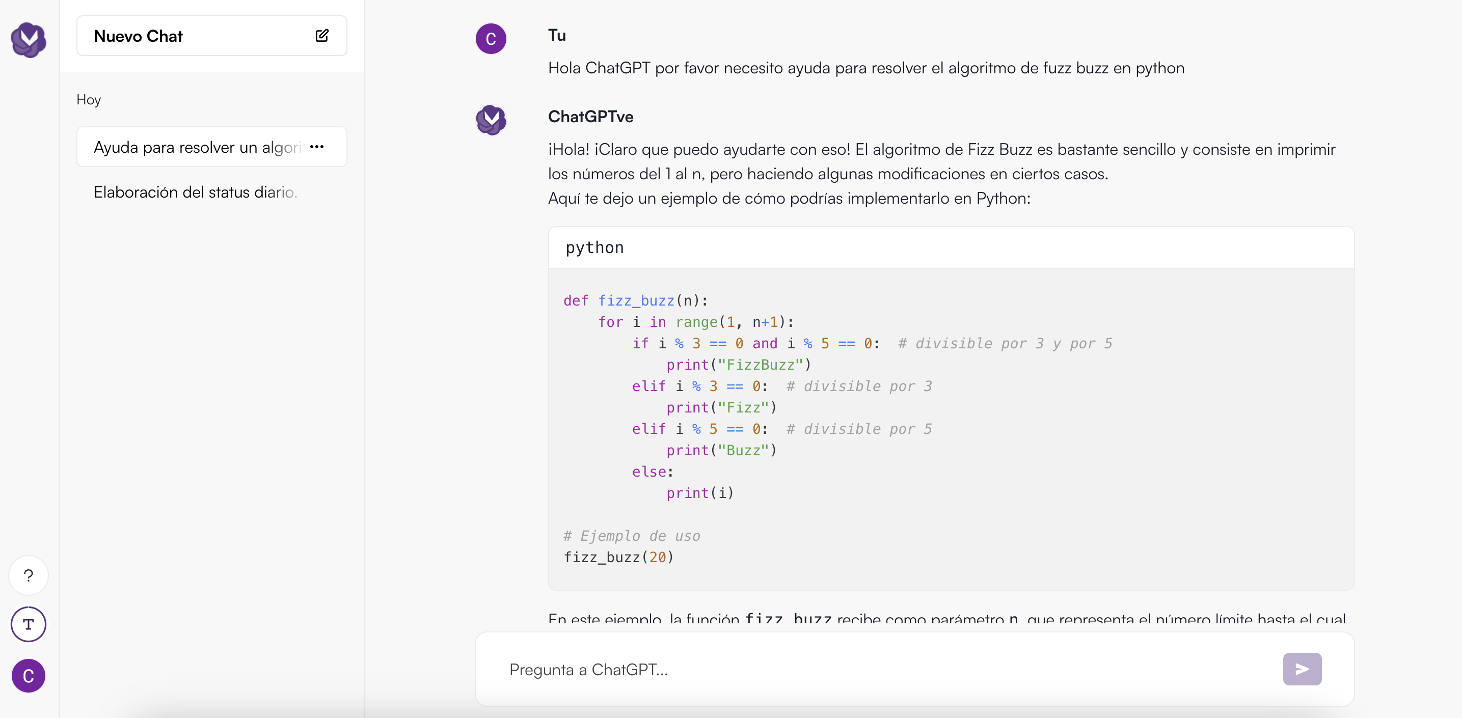 Ejemplo de ayuda con algoritmo fuzz buzz