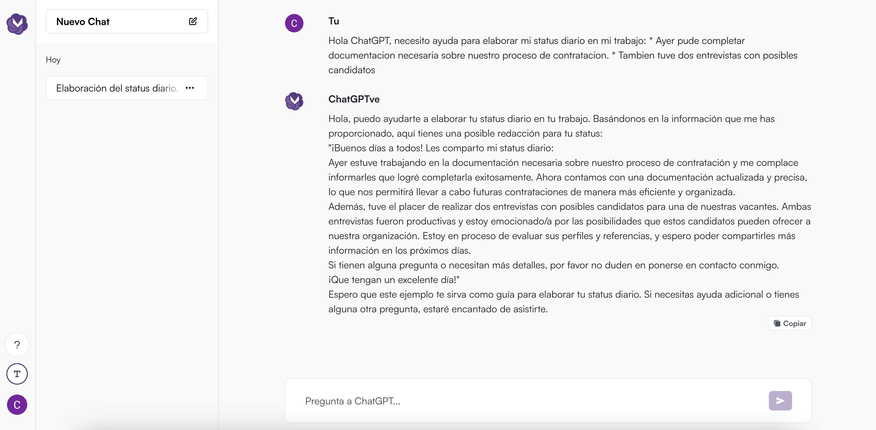 Ejemplo de reporte diario
